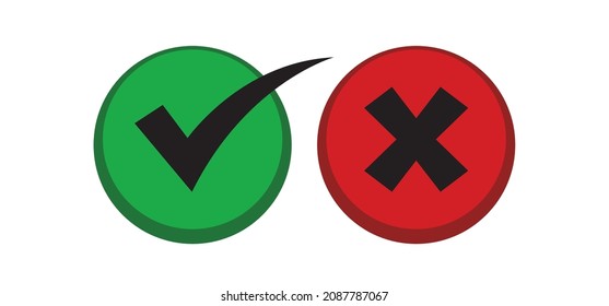 Check mark choice icons. Tick and x, confirm and deny circle icon button. Checkbox button for choose, circle answer box for checklist, approval sign.