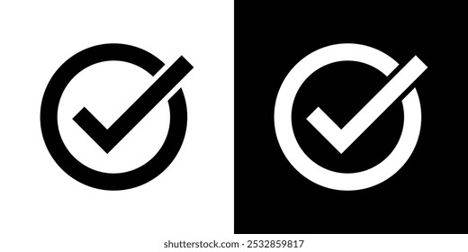 Check mark circle black and white icons set symbol.