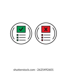 check mark in circle. cancel sign in circle. approval and cancellation concept