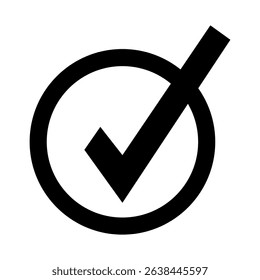 Check Mark in Circle Icon – Black Silhouette Vector Illustration.
