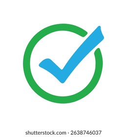 Check Mark in Circle Icon – Blue Tick Approval and Validation Symbol. vector illustration eps 10