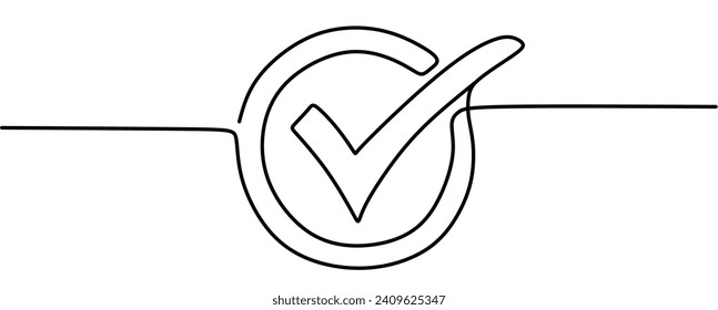 A check mark in the circle icon line continuous drawing vector. One line A check mark in the circle icon vector background. check mark icon.