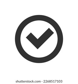 check mark in a circle icon. Monochrome black and white symbol
