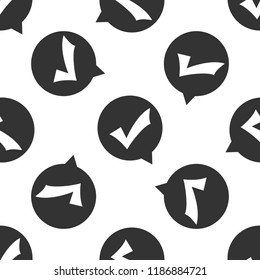 Check mark in circle icon seamless pattern on white background. Choice button sign. Checkmark symbol. Flat design. Vector Illustration