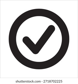 Häkchen im Kreissymbol. Symbol für rechts, genehmigen, bestätigen, auswählen, akzeptieren, zustimmen, wählen, ja, Erfolg, positiv, korrekt, okay. Vektorsymbol für die Benutzeroberfläche.