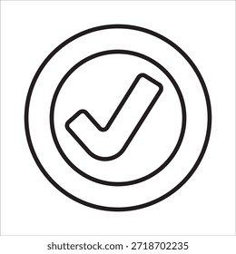 Häkchen im Kreissymbol. Symbol für rechts, genehmigen, bestätigen, auswählen, akzeptieren, zustimmen, wählen, ja, Erfolg, positiv, korrekt, okay. Vektorsymbol für die Benutzeroberfläche.