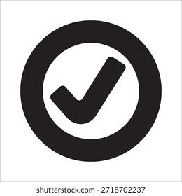 Häkchen im Kreissymbol. Symbol für rechts, genehmigen, bestätigen, auswählen, akzeptieren, zustimmen, wählen, ja, Erfolg, positiv, korrekt, okay. Vektorsymbol für die Benutzeroberfläche.