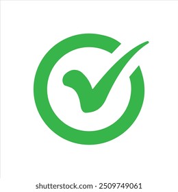 Check mark with circle on white background 