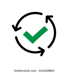 Check mark in circular arrows sign vector