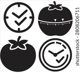 Check Mark Clock and Tomato Vector Icons Bundle