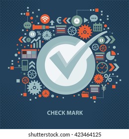 Check mark concept design on dark background,vector