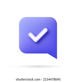 Check mark confirmation and approval icon. Vector 3d illustration.