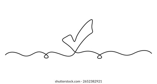 Check mark continuous one line art drawing. Isolated on white background vector illustration