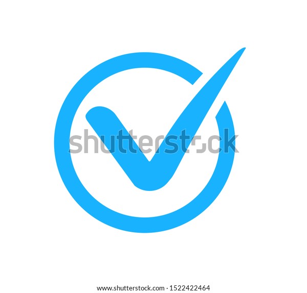 Check mark correct icon. Blue checkmark in circle for checklist. Ok