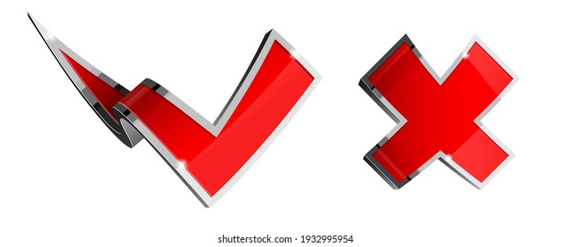 Check Mark and Cross 3d Icon isolated on white background. Red symbol for your web site design and logo, app, UI. Vector illustration