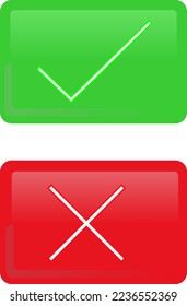 Check mark and cross, accepted and rejected, approved and rejected, correct and incorrect, true and false. Green and red color.