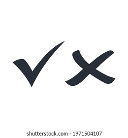 Check mark and cross. Approve or reject. Vector illustration isolated on white background.