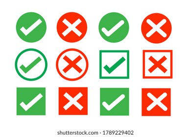 Marque la marca y los iconos de signo de cuadro cruzado establecidos aislados en fondo blanco, ilustración vectorial.