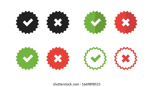 Check mark and cross mark button, isolated vector set icons 