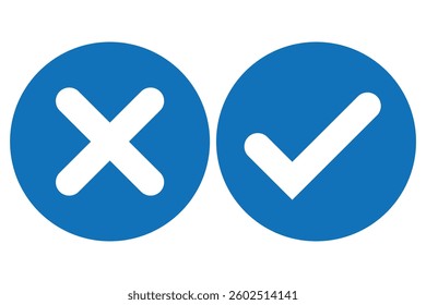Check mark and cross button vector. Yes-No, Approved-Disapproved, Accepted-Rejected, Right-Wrong symbol. Blue tick and cross checkmarks. Tick and cross icons . Vector illustration