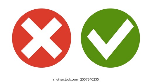 check mark and cross mark. checkmark icon and cross icon. flat icon design. Vector illustration