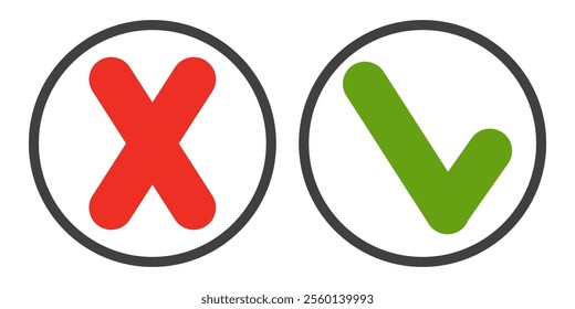 check mark and cross mark. checkmark icon and cross icon. flat icon design. Vector illustration