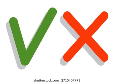 check mark and cross mark. checkmark icon and cross icon. flat icon design.  Vector illustration