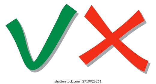 Häkchen und Kreuz. Häkchensymbol und Kreuzsymbol. flaches Symboldesign.  Vektorgrafik