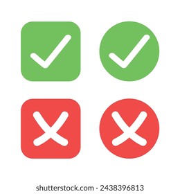 Marca de verificación y marca de cruz círculo y cuadrados icono vector.
