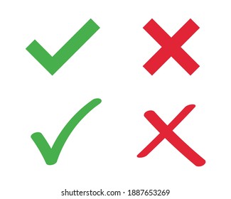 Markieren und in verschiedenen Versionen kreuzen. Positives und negatives Zeichen. Vektorsymbole