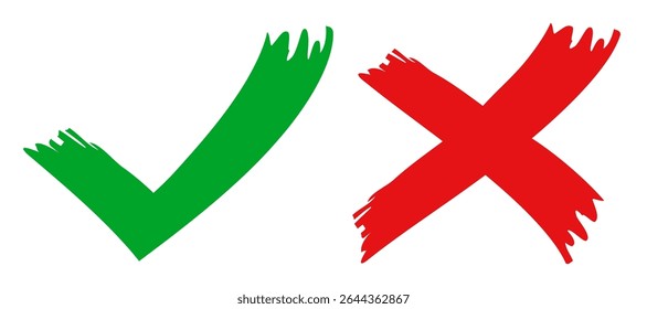 Check mark and cross drawn icons - vector