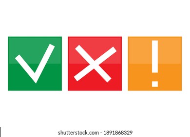 Check mark cross exclamation. Vector set. Website icon symbol. Red cross sign. Stock image. EPS 10.