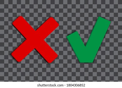 Häkchen Sie die Markierung und die Markierung an. Grün und Rot. Das Symbol ist in Ordnung und nein. Wählt Zeichen. Vektorgrafik.