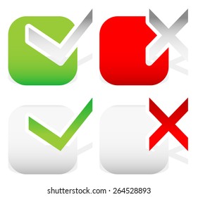 Check mark and Cross in Green, Red and Gray