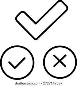 Marca de verificación y marca cruzada con el icono de línea de mano
