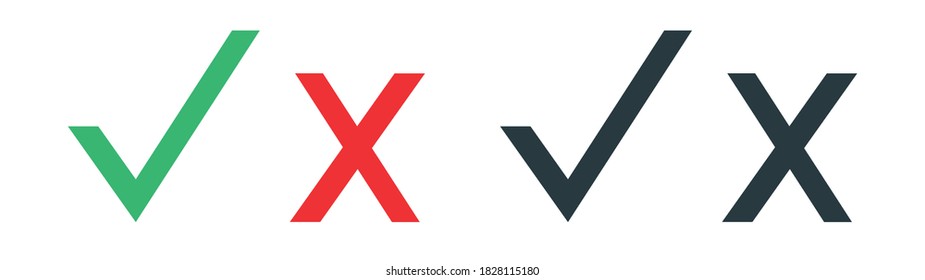 Markieren Sie Markierungszeichen und Kreuzsymbol. Annahme, Genehmigung, Ablehnungszeichen. Vektor-Flachzeichen