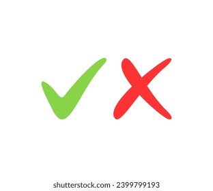 Check mark and cross icon. Approved and denied icons, checkmarks and crosses vector design and illustration.