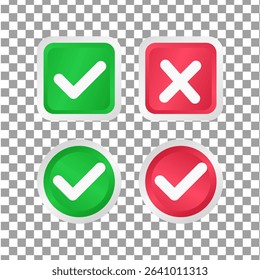 Check mark and cross icon. Check mark and cross button. Vector illustration
