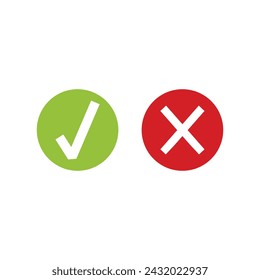 Check mark and cross icon. Checkmark and cross symbol. Vector illustration. Bright colored simple icon illustration. Application UI graphic design elements