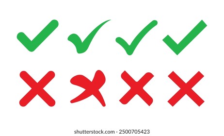 Marca de verificación y símbolos cruzados