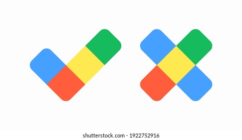 Markieren und kreuzen im flachen Farbstil. Vektorgrafik 