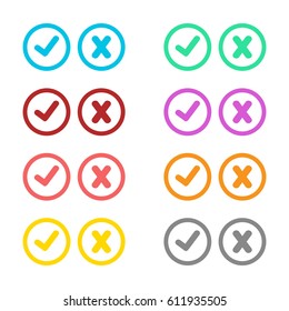 check mark and cross mark icon colorful set isolated vector 