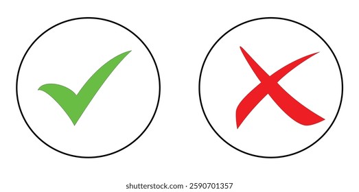 Check Mark and Cross Icon . Correct and Incorrect Symbols, Approval and Rejection Signs, Validation and Error Indicators, Decision Making UI Elements Vector Design