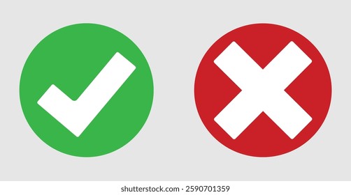 Check Mark and Cross Icon . Correct and Incorrect Symbols, Approval and Rejection Signs, Validation and Error Indicators, Decision Making UI Elements Vector Design