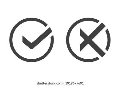Check mark and cross icon. Designation of choice for and against. Voting for the correct and incorrect answer, confirmation of the choice. Isolated vector on pure white background for your design.