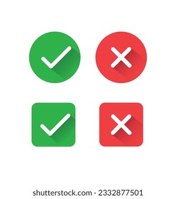 marca de verificación y vector plano de icono cruzado aislado