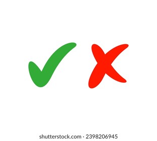 Check mark and cross icon. Flat, color, approved and denied icons, checkmarks and crosses vector design and illustration.

