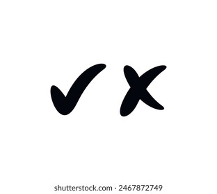 Check mark and cross icon. Flat, color, approved and denied icons, checkmarks and crosses vector design and illustration.