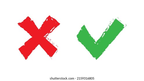 Check mark and cross icon, green and red sign, yes and no symbol, right and wrong. Vector illustration