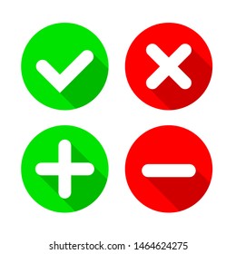 Check Mark and Cross Icon isolated on white background. Green and Red symbol flat style for your web site design and logo, app, UI. Vector illustration